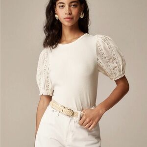 J Crew vintage rib top with puff sleeves in ivory